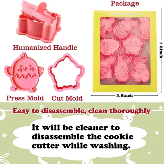 8 Styles Easter Bunny Cookie Cutters, Easter Biscuit Fondant Pastry Cookie Cutter Stamps for Baking, Easter Fun Cookie Cutters Shapes with Bunny Egg Carrot for Party Decorations {3}