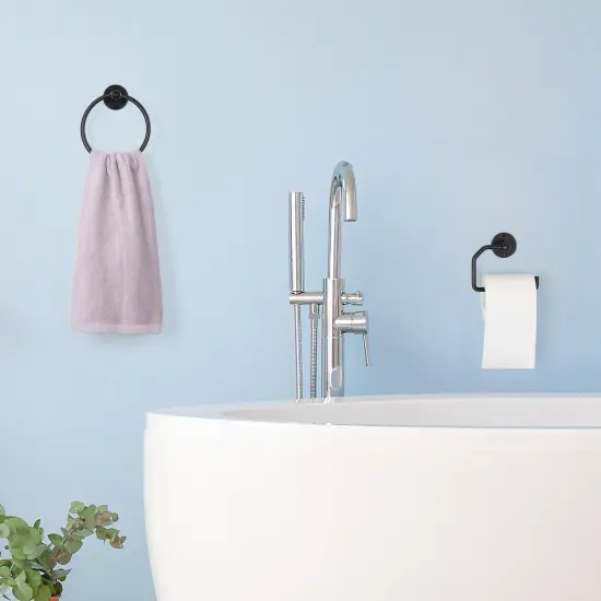 3-Piece Rustproof Bathroom Accessories Set Modern Toilet Paper Holder + 2 Towel Rings for Stylish Bathroom Storage Easy Install Black {6}