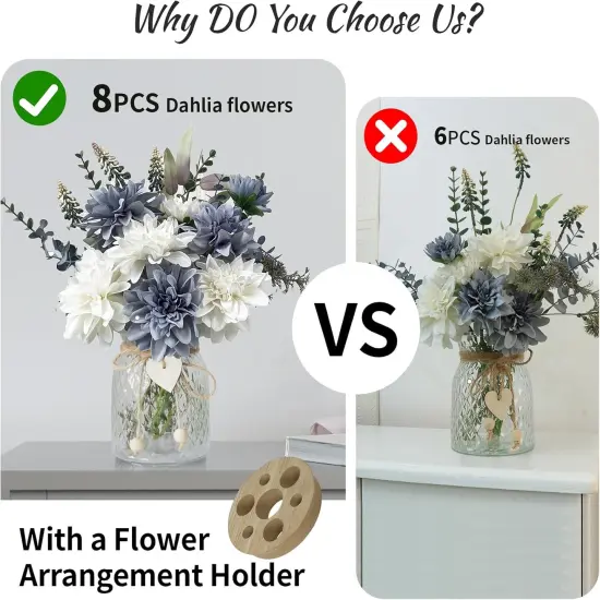 Fake Flowers with Vase,8 Dahlias, with a Flower Arrangement Holder,Silk Faux Dahlia Artificial Flowers in Vase,Centerpiece Table Decorations,Coffee Table Decor {2}
