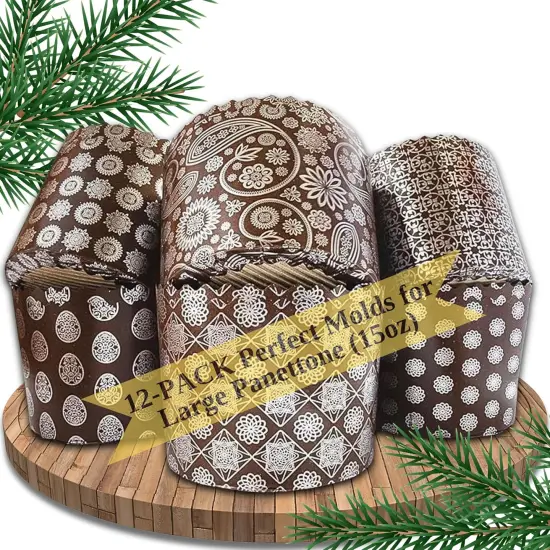 15oz Large Panettone Paper Mold Murals Silver - 12pcs, H 3.54&Prime;x5.11&Prime; W (9cm x13cm) Kulich Mold - Round Panettone Paper Baking Molds - Pans Paper Panettone - Easter Bread Baking Forms {1}