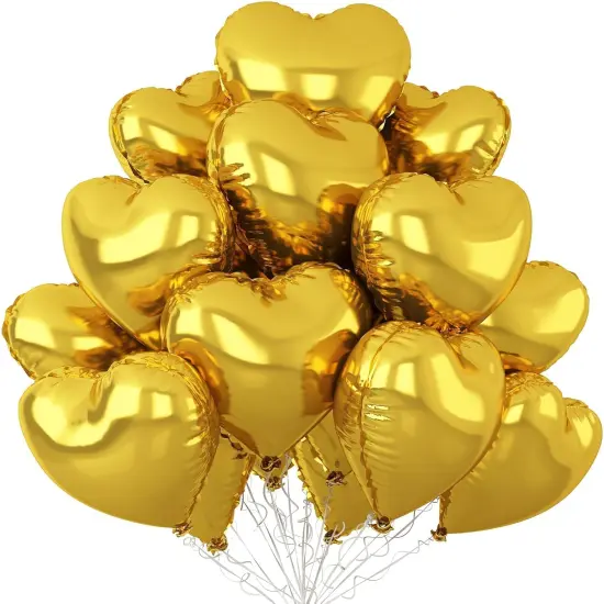Gold Heart Balloons,12Pcs 18 Inch Metallic Gold Foil Mylar Love Heart Shaped Balloons for Birthday Party Wedding Engagement Anniversary Graduation Celebration Baby Shower Valentines Day Decorations {1}