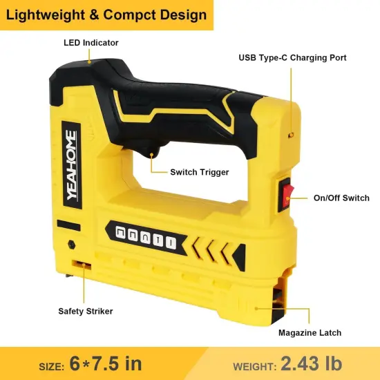 Electric Staple Gun, 5 in 1 Cordless Staple Gun for Upholstery with 1200 5/16" Staples, 600 1/2" U-Shape Staples, 600 19/32&rdquo; pin Nails, 60019/32&rdquo; Nails and 1 USB Charger Cable {3}