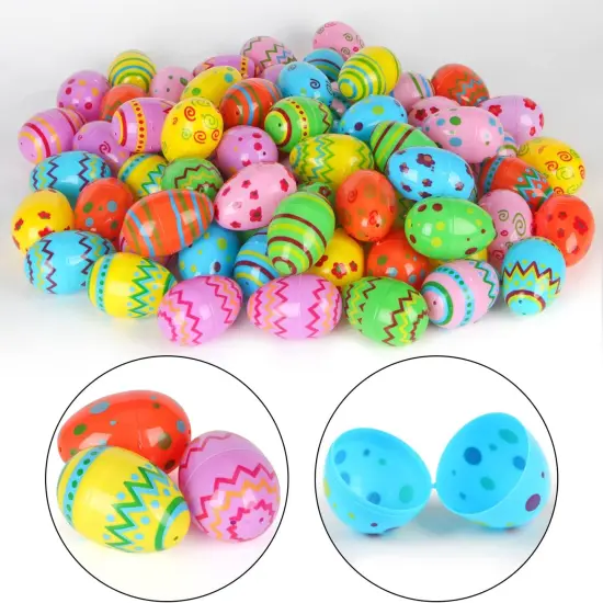 72 Pcs Plastic Printed Easter Eggs, 3.15" Tall Fillable Colorful Toys Easter Eggs Bulks for Easter Hunt, Party Favor, Basket Stuffers Filler {5}