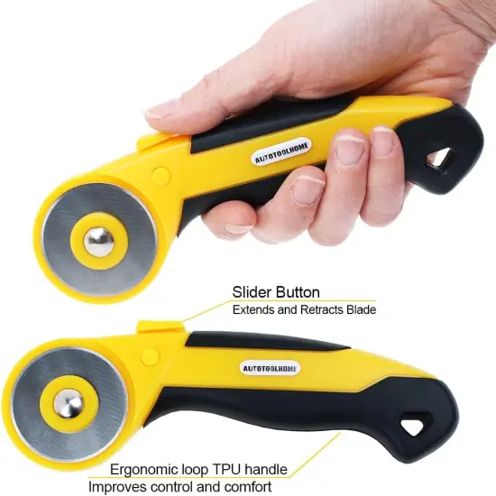 45mm Rotary Cutter with 9pcs Extra Blades Automatic Fabric Roller Cutter Perforator Crochet Edge Pinking Rotary Blades for Quilting, Sewing, Crafting {3}