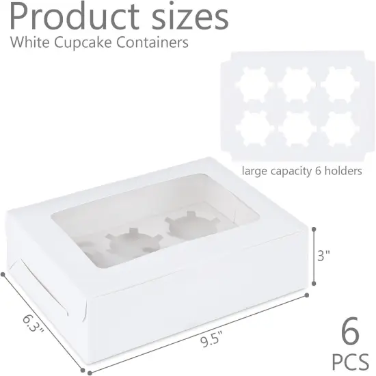 6 Count White Cupcake Boxes, 6 Sets Cupcake Carrier with Window Boxes Holding 36 Pastry Box for Birthday Holiday Party Bakery Supplies {2}