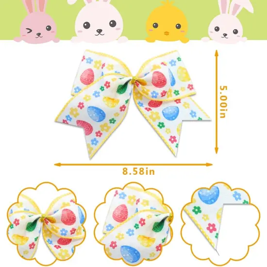 10 Pieces Easter Bows for Wreath, Happy Easter Wreath Bows White Yellow Burlap Bows Spring Holiday Eggs Flowers Gift Bows for Front Door Easter Spring Birthday Party Decorations Supplies {2}