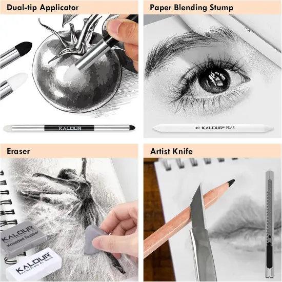 22pcs Charcoal Drawing Set, Professional Art Supplies, Black & White Charcoal {5}