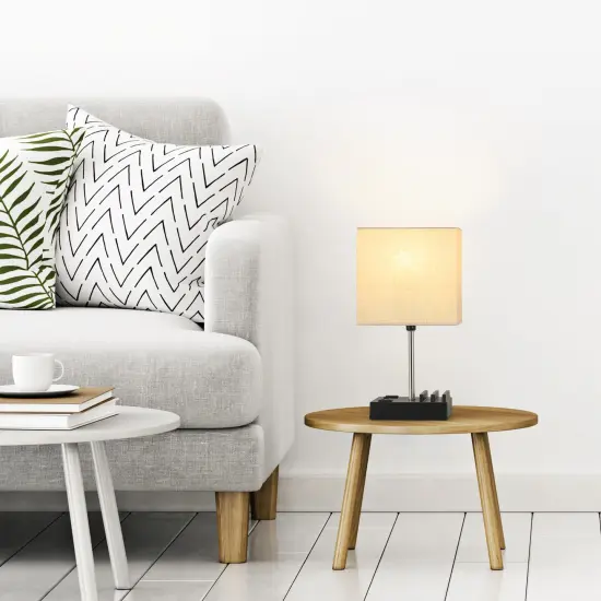 2PCS Modern Table Lamps Bedside & Desk Lamps with USB-C, USB, AC Outlet & 4 Phone Stands Includes LED Bulbs, Linen Shade &ndash; UL Certified, Gift for Home & Office {5}