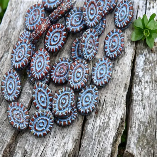 *10* 14x11mm Turquoise Washed Opaque Red Mystic Eye Beads {2}