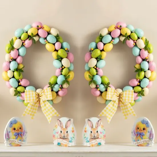 18"D Easter Egg Shaped Decorative Wreaths & 16"H Egg Table Tree Decor 2* Purple Wreath {8}