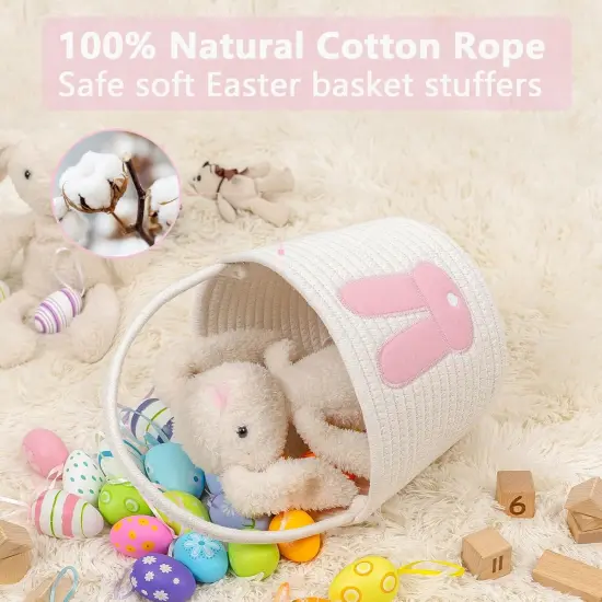 Easter Bunny Basket Set for Kids, Babies, 2-Piece Easter Egg Hunt Baskets for Girls, Boys, Soft & Durable Cotton Rope Empty Gift Basket, Festive Decor & Gift Ideas, Large {1}