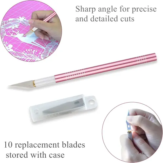 Rotary Cutter Set - 45mm Fabric Cutter, 5 Replacement Rotary Blades, A3 Cutting Mat, Quilting Ruler and Sewing Clips, Craft Knife Set, Ideal for Crafting, Sewing, Patchworking, Pink {3}