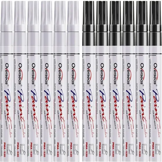 White and Black Paint Pens Paint Markers - 12 Pack Permanent Oil Based Paint Pen, Medium Tip, Quick Dry and Waterproof Marker {1}