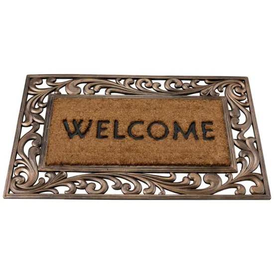 Northlight Natural Coir Welcome with Scroll Design Outdoor Doormat 18" x 30" Black {5}