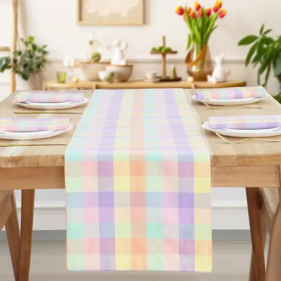 Table Runner 14 x 72 inch Classic Farmhouse 100% Cotton Checkered Table Runner Spring Summer Easter - Multicolor {2}