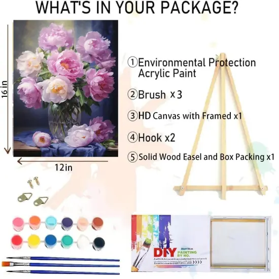 Paint by Numbers Kit for Adults Framed,Flowers Paint by Number for Adults,Adults' Paint-by-Number Kits on Canvas with Wooden Easel for Home Wall Decor 12X16 Inch {2}