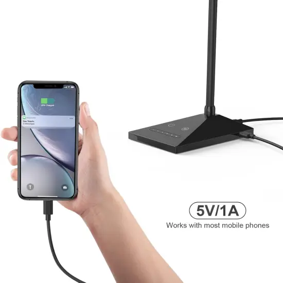 LED Desk Lamp Eye-Caring Table Lamps with USB Charging Port,7 Brightness Levels & 5 Color Modes,Touch Control and Memory Function, Flexible Gooseneck Reading Lamp for Home Office, Black {5}