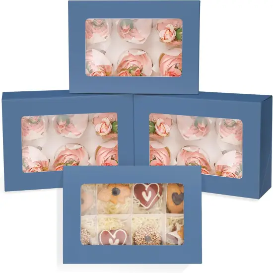Ink Blue 6 Cupcake Boxes with Window 30 Packs Cupcake Box 9"x6.1"x3.3" Bakery Boxes For Cupcakes Carrier, Cupcake Containers {1}