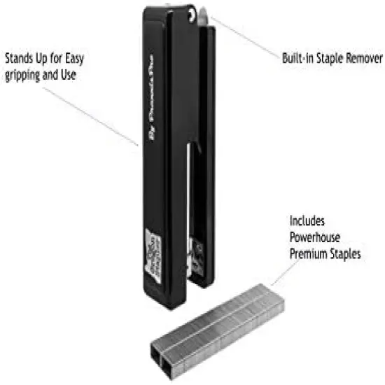 Stapler, Built in USA, Built-in Staple Remover, Staples 2 to 25 Sheets, includes Box of 1,250 "Powerhouse" Standard 26/6 Staples, for Home, School or Office, Black {3}