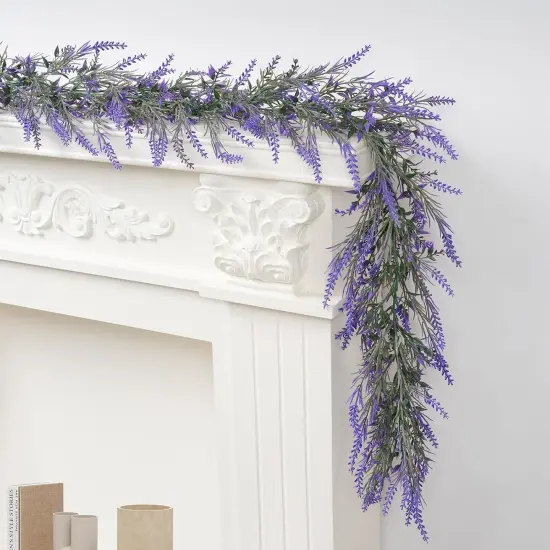 2pcs Wisteria Lavender Garland, 6Ft Purple Lavender Artificial Garland, Spring Summer All Year Lavender Garland for Farmhouse Wedding Mantle Arch Porch Stair Table Indoor Door Home Decor {1}