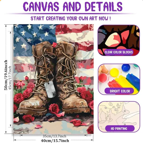 Independence Day Paint by Numbers Kit for Adults Beginners, 4 of July Acrylic Boots Adult Paint by Number Kits on Canvas, Digital Oil Number Painting Kits for Home Decor 16"x20" {2}