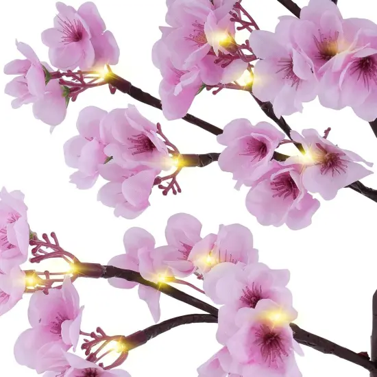 24 Inch Lighted Cherry Blossom Tree Battery Operated 2FT 28 Warm White LED Artifical Bonsai Tree with 84 Lush Flowers, Timer USB Plug for Wedding Party Spring Christmas Home Decoration {3}