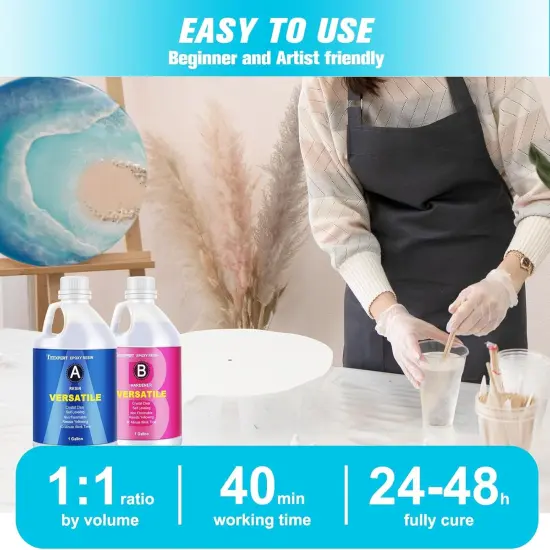 Teexpert Epoxy Resin Crystal Clear: 2 Gallon Epoxy Resin Kit Casting Resin Non Toxic High Gloss for Casting Coating Art DIY Craft Jewelry Wood Table - 2 Part(1gallon Resin and 1gallon Hardener) {2}