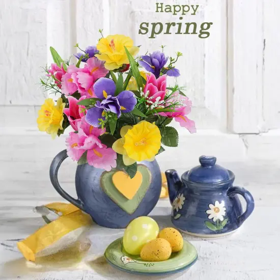 14 Stems Fake Silk Flowers Bouquet Artificial Daffodils with Tulips Flowers {3}