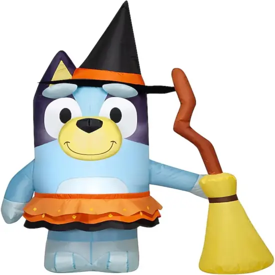 3.5' Gemmy Airblown Inflatable Halloween Bluey In Witch Costume Holding Broom Yard Decoration 553437 {1}