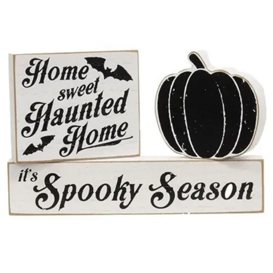 3/Set Halloween Wooden Block Decor Set Spooky Season Home Pumpkin Signs {1}