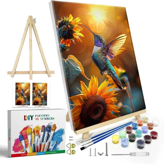 Paint by Numbers Kit for Adults with Frame, Hummingbird Paint by Number with Easel, DIY Hummingbird Oil Painting by Numbers, Adult Paint by Number Kits Framed Canvas for Wall Decor {1}