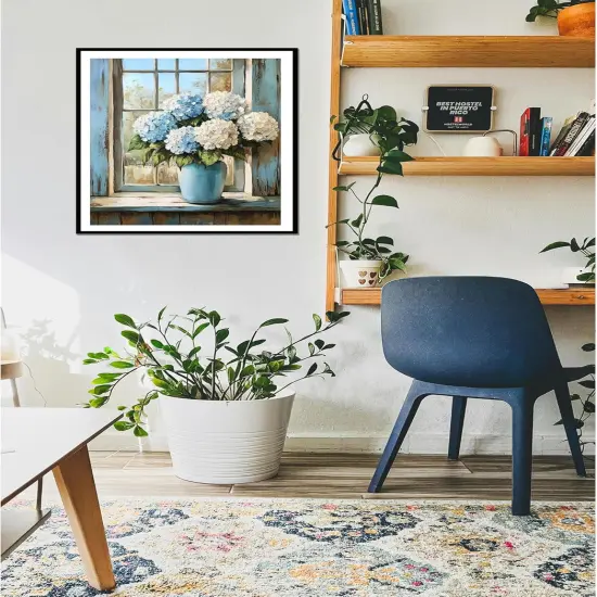 Hydrangeas Paint by Number, Rustic Window Blue Flowers Paint by Numbers for Adults,Easy Acrylic Adults Beginner DIY Oil Painting on Canvas for Gift, Floral Home Wall Decor {3}