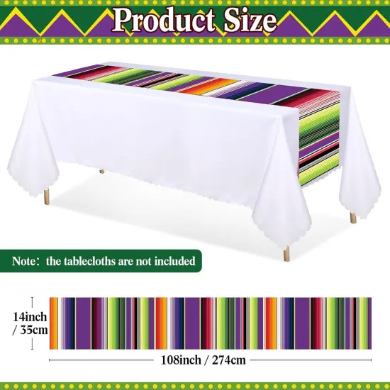 6 Pcs Plastic Mexican Table Runner Disposable Serape Table Runner 14 x 108 Inch Mexican Theme Party Decor Fiesta Colorful Striped Tablecover for Cinco De Mayo Party(Purple) {2}