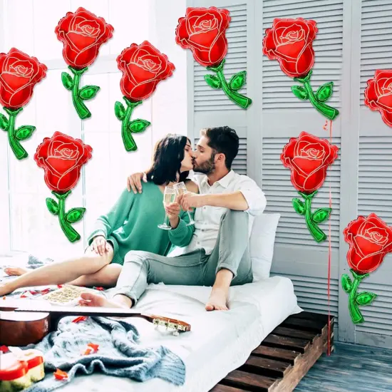 24 PCS Valentines Day Rose Foil Balloons, 12 Inch Rose Flower Shape Balloons Red Rose Aluminum Foil Balloons for Valentines Day Party Decorations Baby Shower Wedding Birthday Party Decor {4}