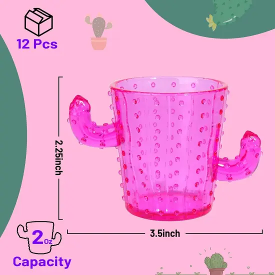 Plastic Cactus Shot Glasses(Set of 12), 2 Oz Pink Cute Cactus Tequila Glasses for Western, Bachelorette, Cinco de Mayo, Tequila, Fiesta Themed Party Supplies {2}