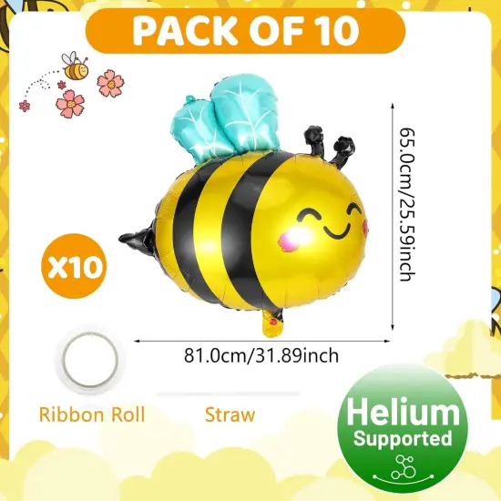 Bee Balloons 10 Pack Smile Face Bee Foil Mylar Balloons for Bee Themed Party Birthday Baby Shower Wedding Party Decorations Supplies {5}