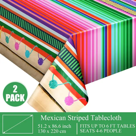 2 Pcs Mexican Fiesta Tablecloth Mexican Striped Serape Blanket Tablecloth Cinco De Mayo Carnival Party Covers for Festive Wedding Birthday Party Decoration, 51.2 x 86.6 Inch {2}
