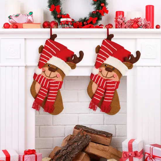 Set of 2 19.00"L Chrismas Decor Hooked Stockings Penguin & Reindeer {9}