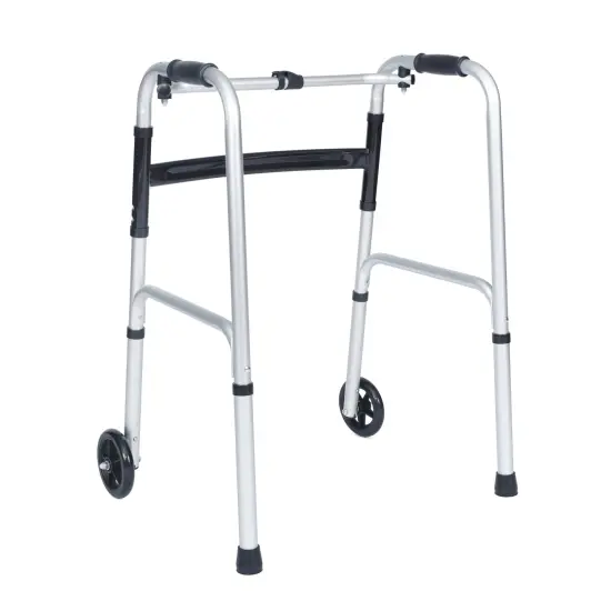 Emma and Oliver Ramsey Foldable Walker with Height Adjustable, Lightweight, Dual-Type Frame and Interchangeable Front Wheels or Rubber-Gripped Feet Black and Silver {2}