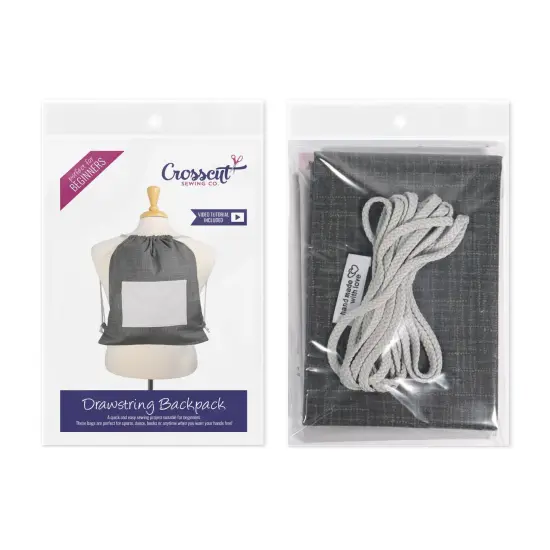 Crosscut Sewing Co.&reg; Drawstring Backpack Sewing Project Kit - Beginner Sewing Kit - Sewing Kit for Kids Grasscloth gray {2}