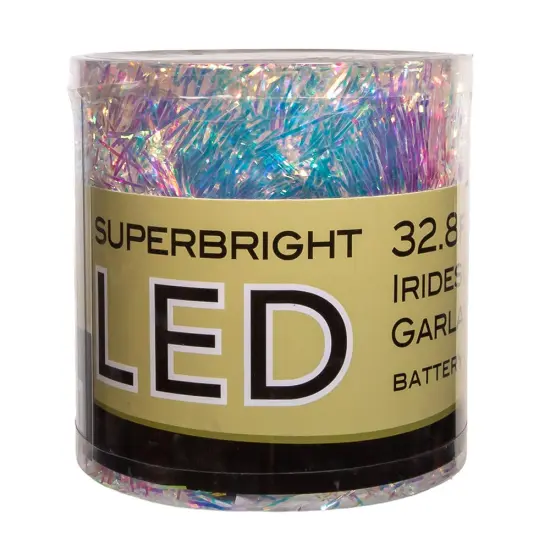 Kurt Adler 32.8-Foot Battery-Operated Iridescent Tinsel Garland with 100 Multi-Colored Lights {2}