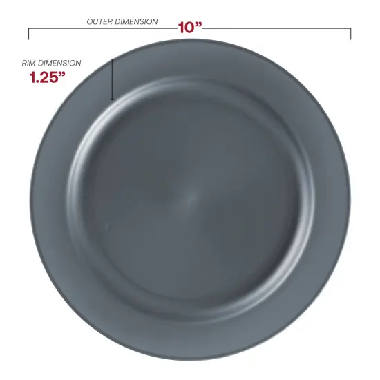 Matte Charcoal Gray Round Disposable Plastic Dinner Plates - 10" (120 Plates) {3}