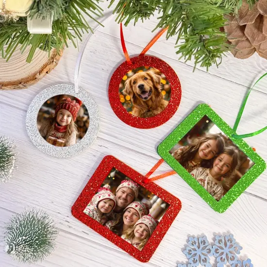 Wrapables Christmas Holiday Glittery Felt Photo Frame Ornaments (Set of 12), Red and Green Rectangle {5}