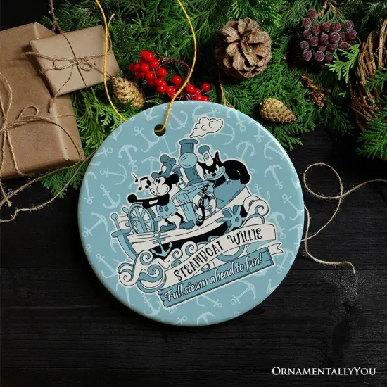 Full Steam Ahead to Fun Quote Ornament, Nostalgic Steamboat Willie Christmas Gift {5}
