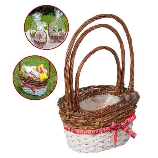 Wickerwise Set of 3 Rattan Woven Baskets with Handle and Plastic Lining, Sturdy and Stylish Picnic and Gift Baskets - Ideal as Fruit Basket, for Storing Picnic Accessories, Garden Items and Home Decor {6}