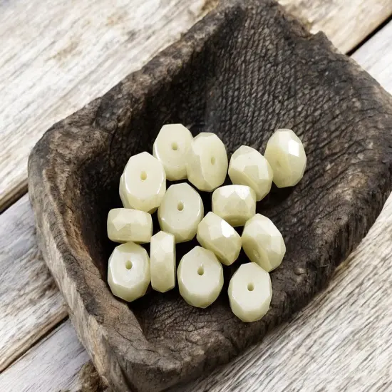 *15* 4x6mm Opaque Ivory Luster Fire Polished Rondelle Heishi Beads {2}