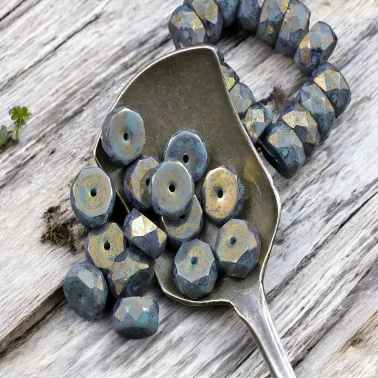 *15* 4x6mm Gold Lustered Persian Turquoise Fire Polished Rondelle Heishi Beads {5}