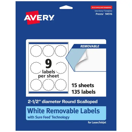 Avery Matte White Removable Round Scalloped Labels with Sure Feed Technology, Print-to-the-Edge, 2.5" diameter {7}