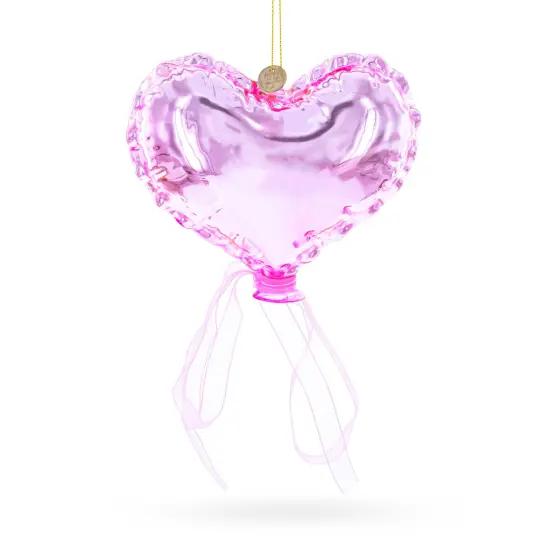 Pink Heart with Ribbon Glass Christmas Ornament {1}