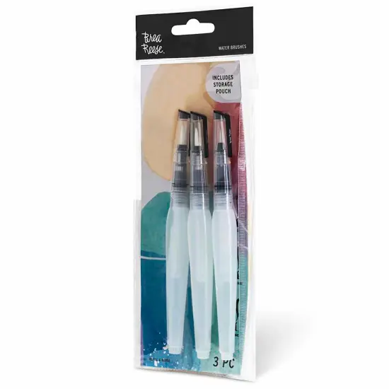 Brea Reese: Brush Set: Water - 3pc -Built-in Water Reservoir, Nylon-Bristles, Storage Pouch, Perfect for Watercolor Paint Projects, Adult Art Supplies {7}